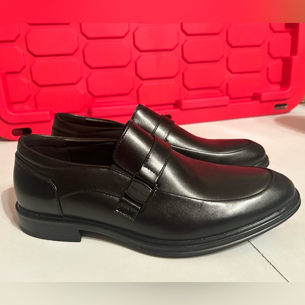 New Perry Ellis Portfolio Ultrafoam Men's 10.5 Wide Black Leather Dress Loafers